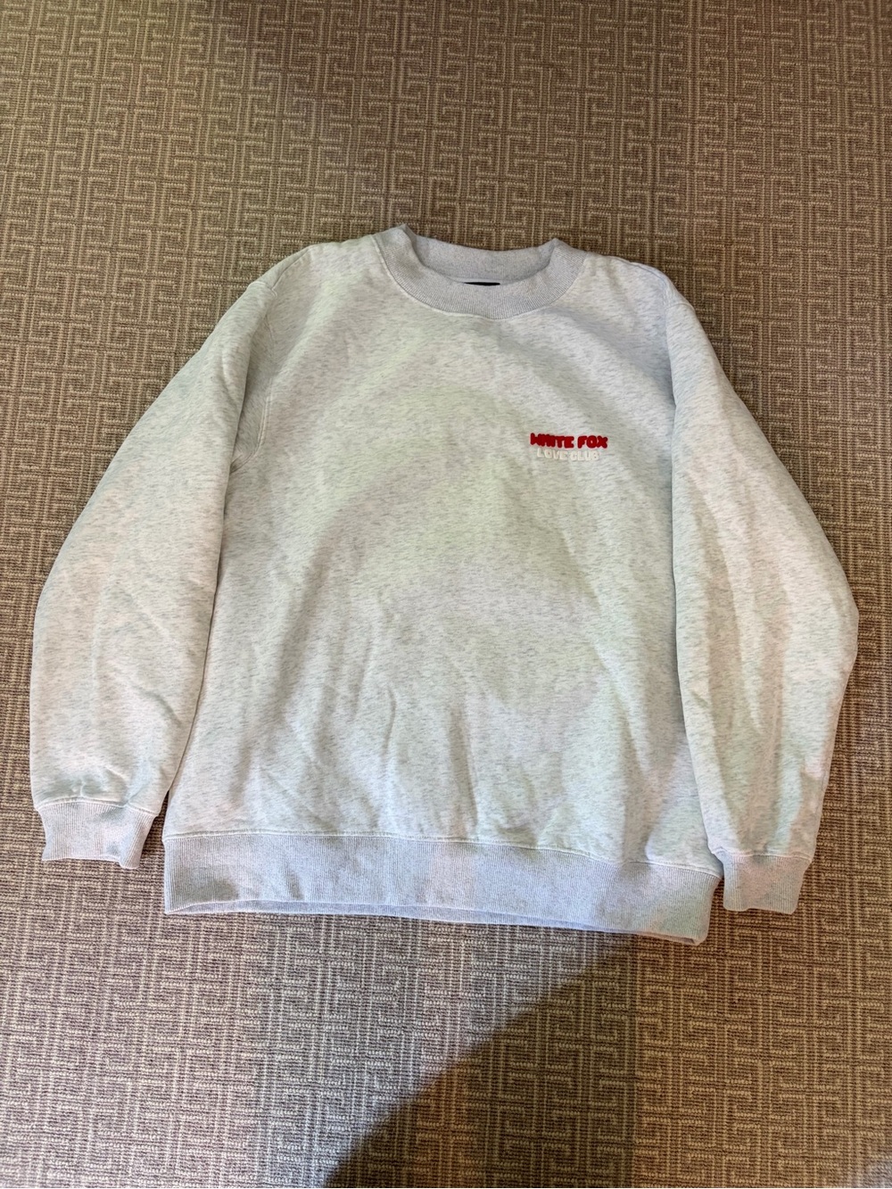 White Fox Boutique Women's Crewneck Sweatshirt - Light Gray with Red Logo